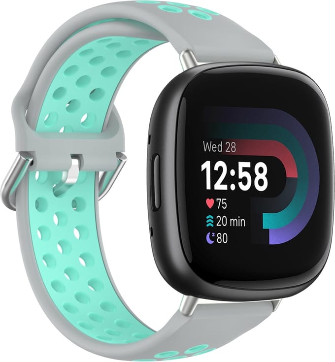 By Qubix - Geschikt voor fitbit Versa 3 & 4 / Sense 1 & 2 - Sport editie - Large - Grijs + turquoise