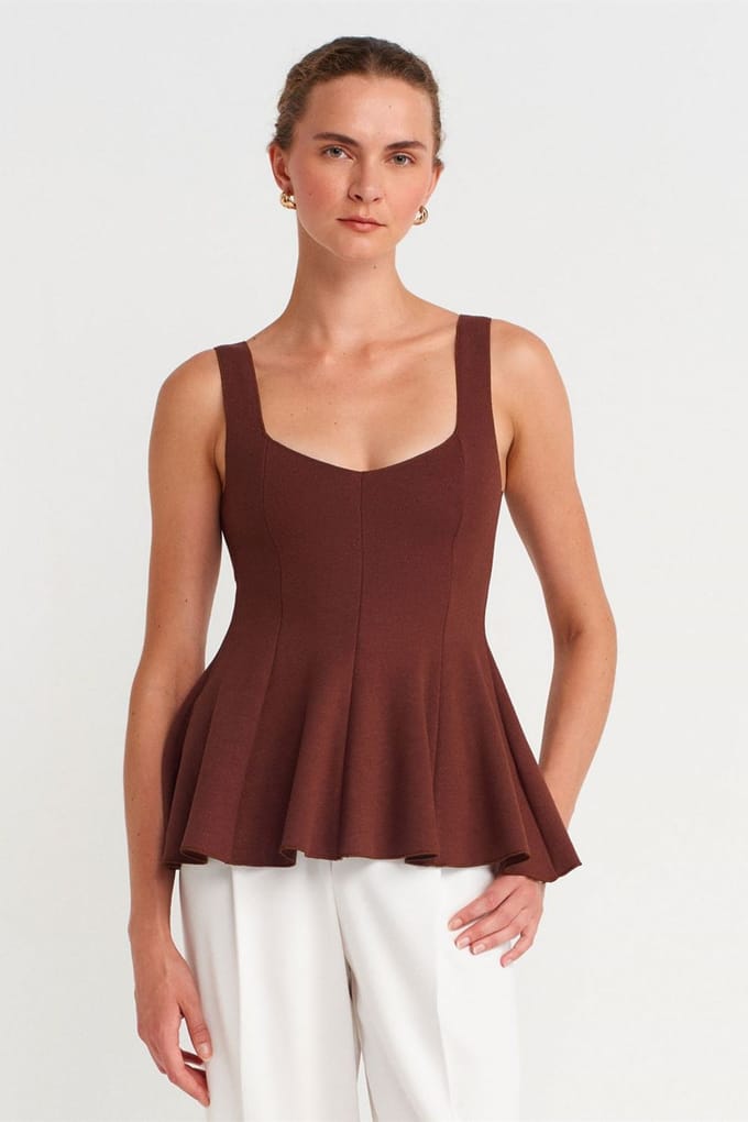 Mouwloze Geribbelde Peplum Blouse