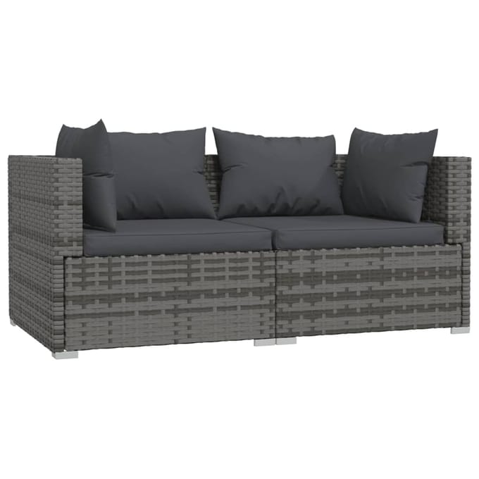 vidaXL - 3-delige - Loungeset - met - kussens - poly - rattan - grijs