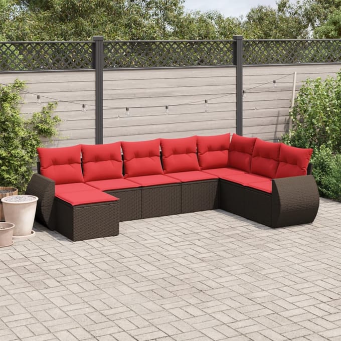 vidaXL - 8-delige - tuinbankset - met - kussens, - bruin - polyrotan