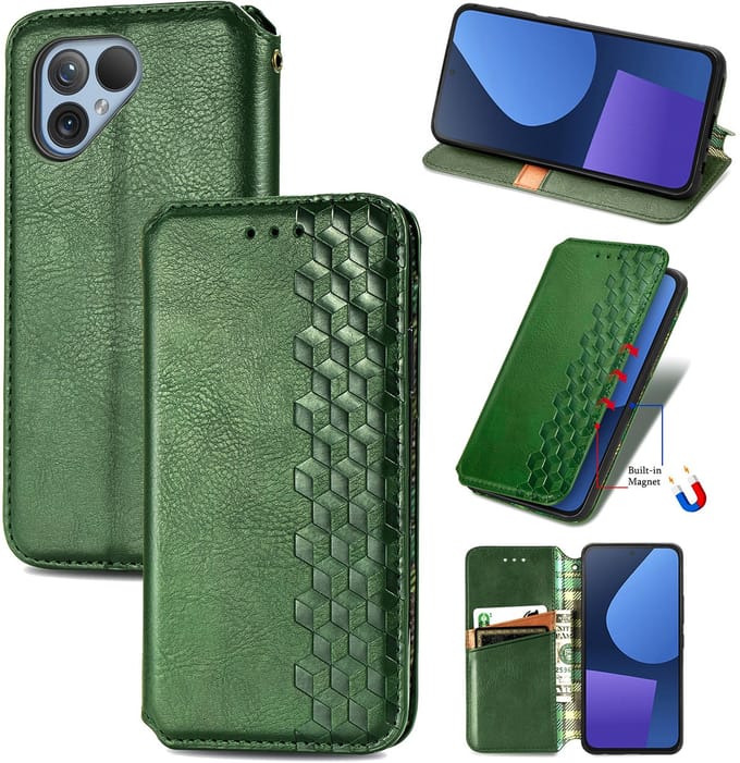 Luxe PU Lederen Ruitpatroon Wallet Case voor Fairphone 5 _ Groen