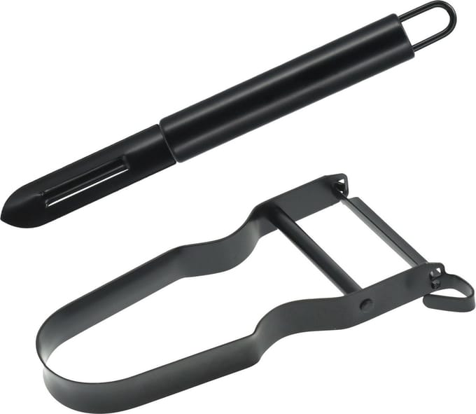 Schil/aardappelschilmes/dunschiller - set van 2 - zwart - RVS - 20 en 11 cm