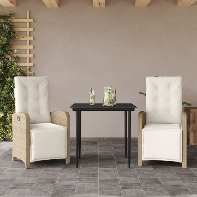 vidaXL - 3-delige - Bistroset - met - kussens - poly - rattan - beige