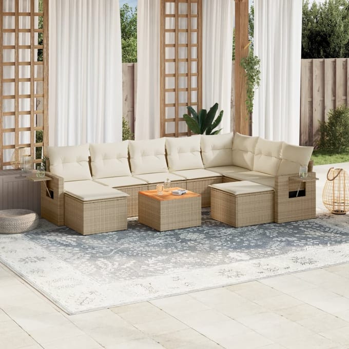 vidaXL - 10-delige - Loungeset - met - kussens - poly - rattan - beige