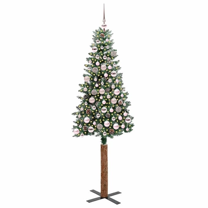 vidaXL - Slanke - Kerstboom - Groen - 180 - cm - PVC - en - massief - dennenhout