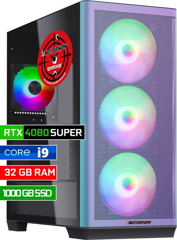 ScreenON - Game Computer / Gaming PC - Intel Core i9 - 1TB M.2 SSD - 32GB RAM - RTX 4080 Super - Windows 11