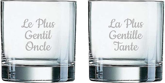 Whiskeyglas gegraveerd - 38cl - Le Plus Gentil Oncle & La Plus Gentille Tante