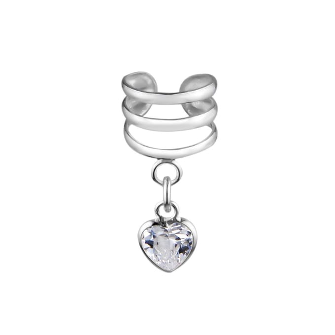 Zilveren ear cuff - hartjeshanger - 925 zilver - 19 mm