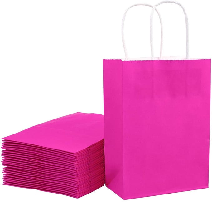 Dailygoods - Set van 25 Roze Kraft Cadeauzakjes met Handgrepen