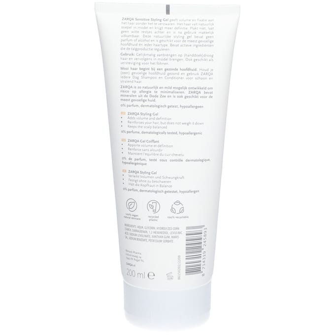 ZARQA Styling Gel Sensitive 200 ml - geeft volume en fixatie