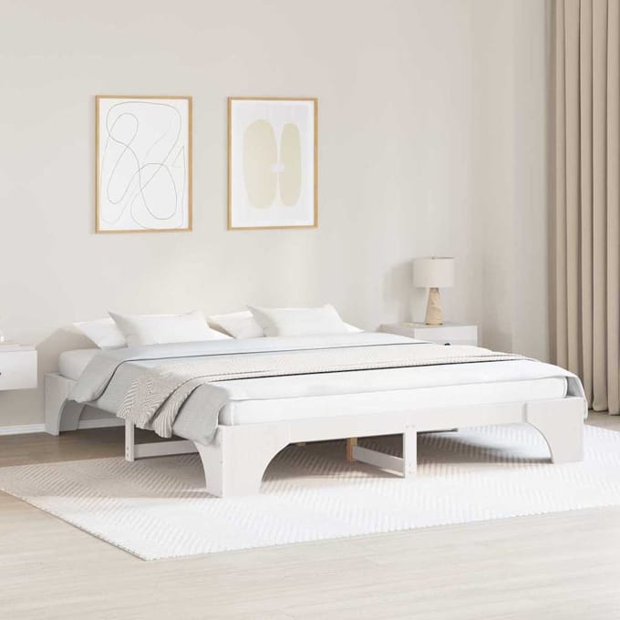 vidaXL - Bedframe - Wit - 200 - x - 200 - cm - Massief - grenenhout