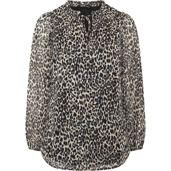 Yours Curve Zwarte Blouse Met Ruchekraag En Luipaardprint Size 46