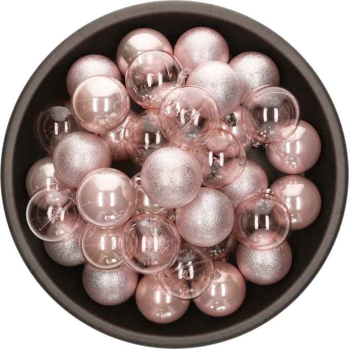 Decoris kerstballen - 25x stuks - 6 cm -kunststof - lichtroze