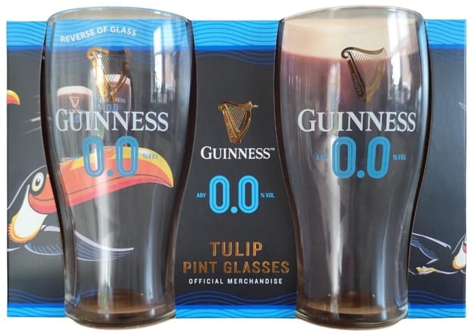 Dailygoods- Pintglas Officieel Guinness 0% - Set van 2 - Tulpenglas - Cadeau - Luxe - Authentiek ontwerp - Bierglas