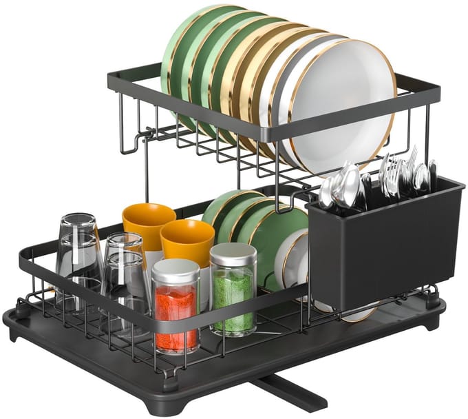 Unyqoos ® Afdruiprek voor Compacte Keukens met 2 Traps en Draaibare Uitloop, Ruimtebesparend Ontwerp