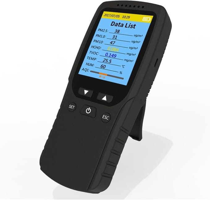 Luchtkwaliteitsmonitor - Luchtmeter - Binnenmilieu Controleren - 3-kanaals Meting - PM10 PM1.0 PM2.5 - Wit