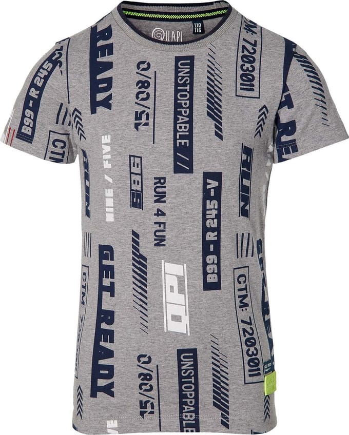 Quapi jongens t-shirt Fabiano Grey Melee Text - maat 134/140