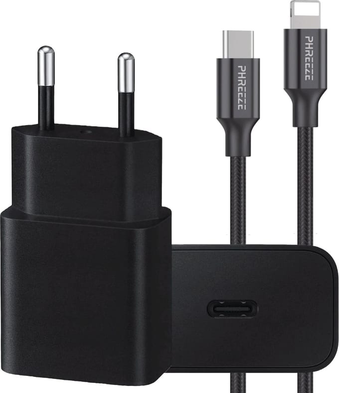 Snellader geschikt voor iPhone 14/13/12/11/X, iPad Air/2017/2018 - Lightning naar usb-C - Oplader 20w - 2 Meter