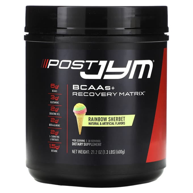 JYM Supplement Science, Post JYM, Matrice BCAA + Récupération, Sorbet Arc-en-ciel, 1,3 lb (600g)