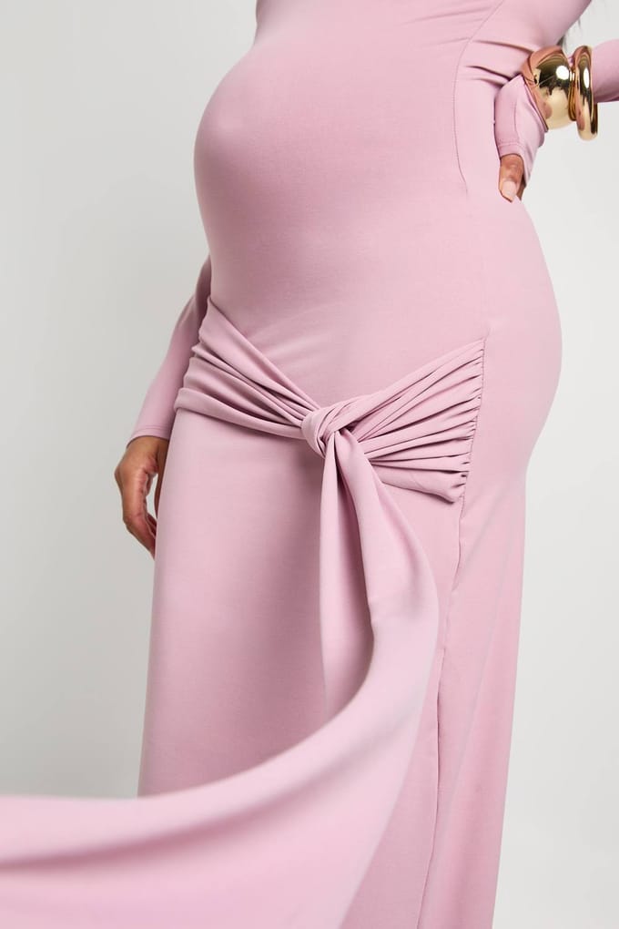 boohoo Dames Zwangerschap Onderbuik Tie Drop Zoom Maxi | Mauve | Maat: 38