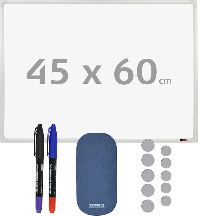 DESQ® Whiteboard met starterspack | Magnetisch | Aluminium Frame | 45 x 60 cm