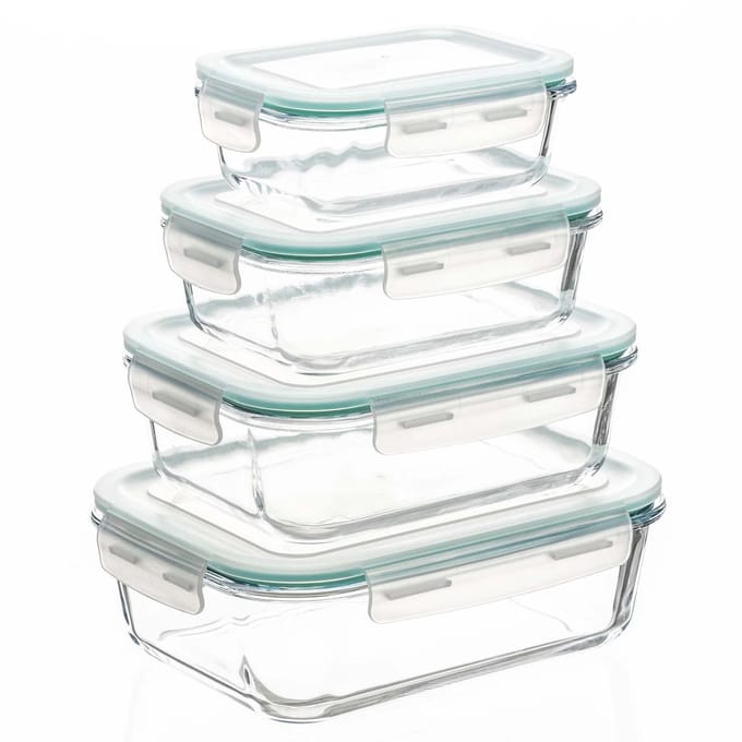 Springos Vershoudbakjes - Vershoudscontainers - Voedselopbergcontainers - 4 stuks - Glas - Transparant