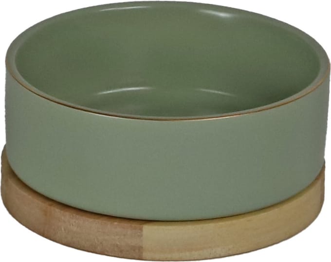 De Boon - Honden Eetbak - keramiek/hout - zeegroen - 13cm