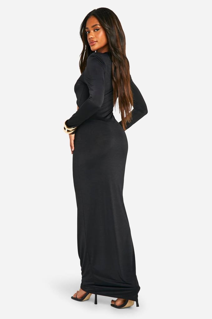 boohoo Dames schoudervulling crossover cut-out slinky maxi-jurk | Black | Maat: 16