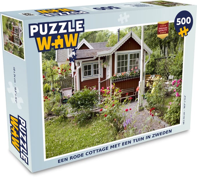 Puzzel Een rode cottage met een tuin in Zweden - Legpuzzel - Puzzel 500 stukjes