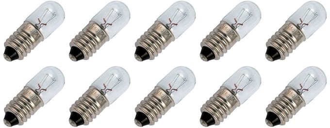 Signaallamp E10 55V 4W - 66 mAh - 10 stuks - T10 Gloeilamp Ø10mm - 28mm - 2500K - Dimbaar