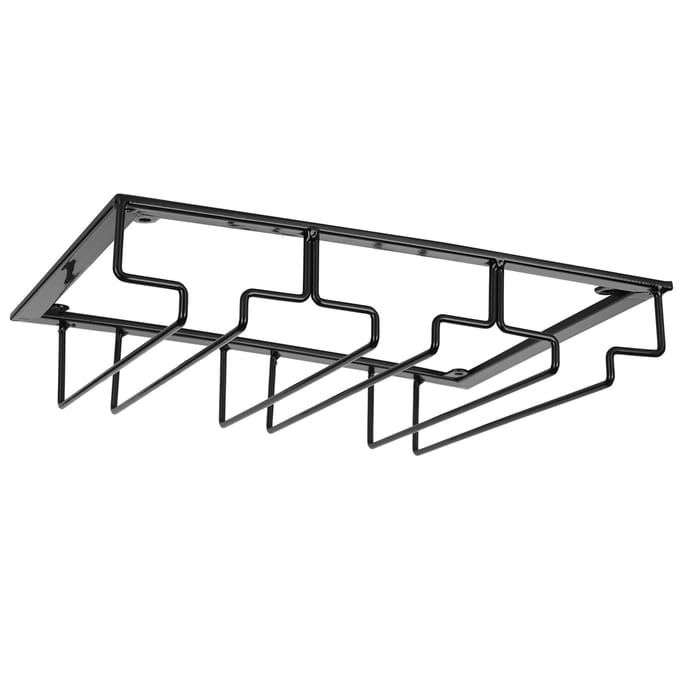 Wine Glass Rack Under Cabinet Stemware Holder Storage Hanger Metal Organizer for Bar Kitchen3 Slot black