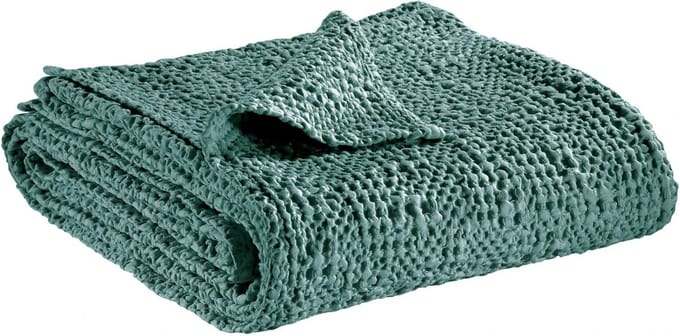 Grote Woondeken Katoen Honingraat Structuur Groen 180x260 - Stonewashed Plaid