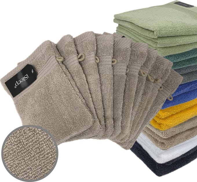 iSleep Terry Washandje - 10 Stuks - 16x22 cm - Taupe