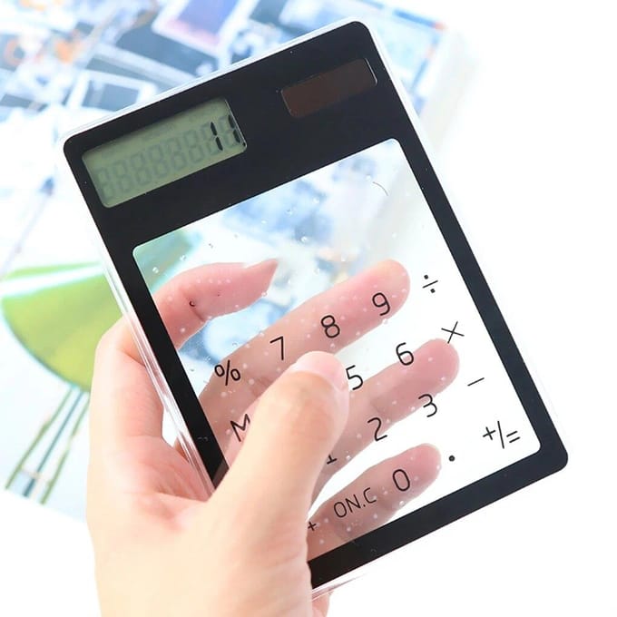 Mini calculatrice solaire économiseuse d'énergie d'affichage de 8 bits d'écran tactile transparent de couleurs multi blanc