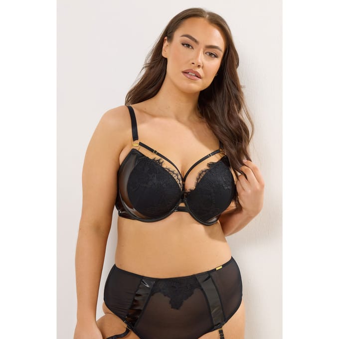 Yours Zwarte Gewatteerde Kanten Plunge Bh Size 105E
