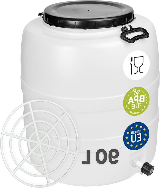 Regenton met Kraan - Watercontainer Vat - Regenwater Opslag - Inclusief Persrooster - 90 Liter - Wit
