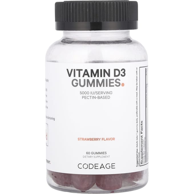 Codeage, Vitamine D3 gummies, aardbeiensmaak, 5.000 IE, 60 gummies