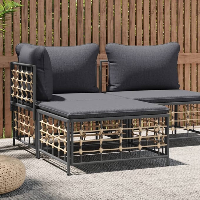 vidaXL - Tuinvoetenbank - met - donkergrijs - kussen - poly - rattan