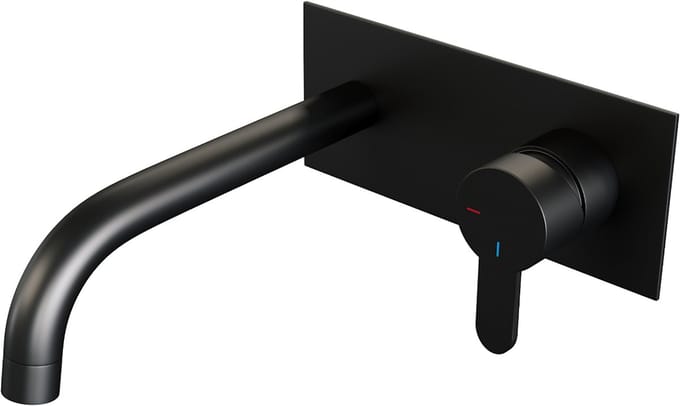 Brauer Black Edition inbouw wastafelmengkraan met gebogen uitloop en afdekplaat model D1 mat zwart