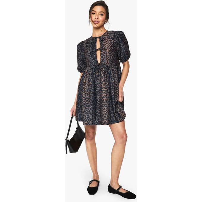boohoo Dames Leopard Tie Front Mini Jurk | Bruin | Maat: 36