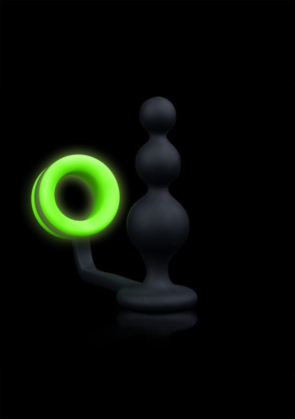 Shots - Ouch! Kralen Butt Plug met Cockring neon green/black