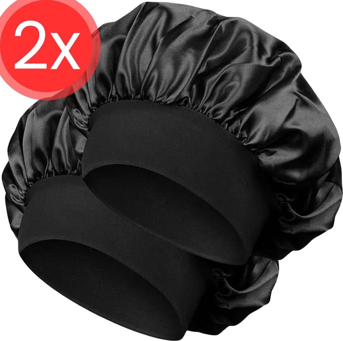 Luxe Bonnet Satijn - 2 Stuks - Satijnen Slaapmuts - Silk Bonnet - Elastisch - Zwart
