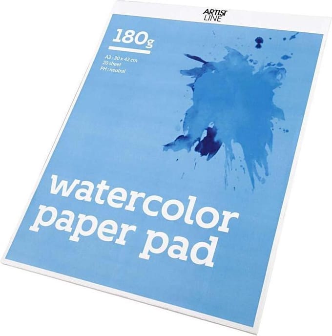 Aquarelblok, A3, vel 297x420 mm, 180 gr, wit, 20 vel/ 1 stuk