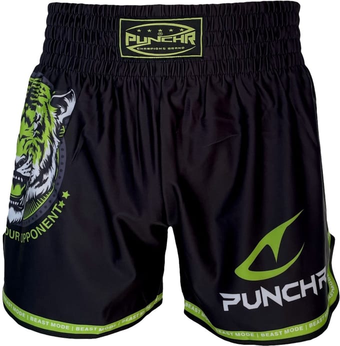 PunchR™ Dominate Tiger Muay Thai Fight Short Zwart Groen - XL