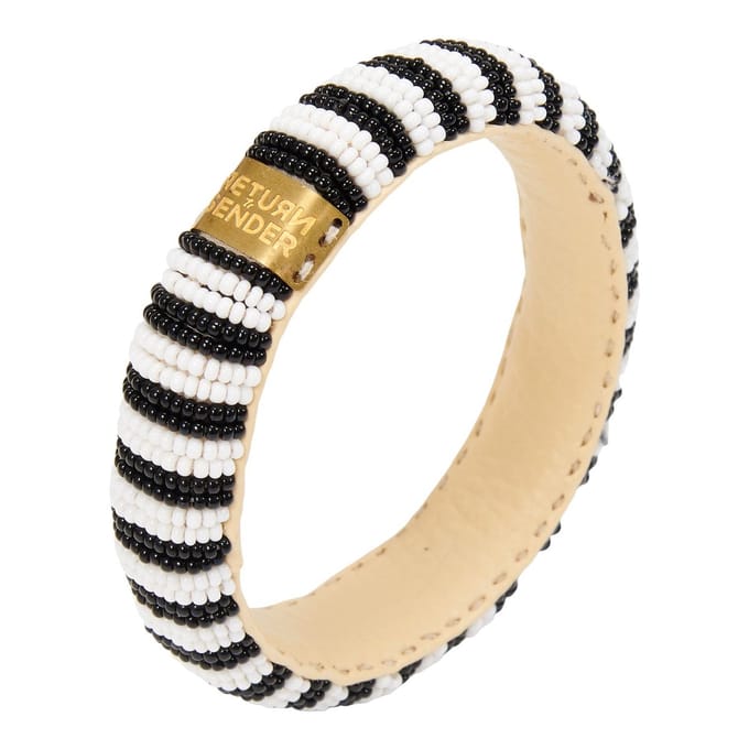 Return to Sender Armband Dames smal - Zwart Wit - Ø7 cm - Glazen Kralen