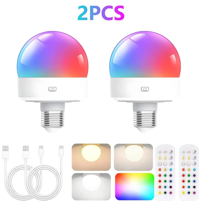 HPH LED-lampen 2 stuks, oplaadbare lamp met afstandsbediening, timer, dimbaar, 13 kleuren sfeerverlichting, LED-gamingdecoratie