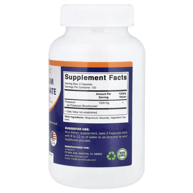 Vitamatic, Kaliumbicarbonaat, 240 Plantaardige Capsules (510 mg per capsule)