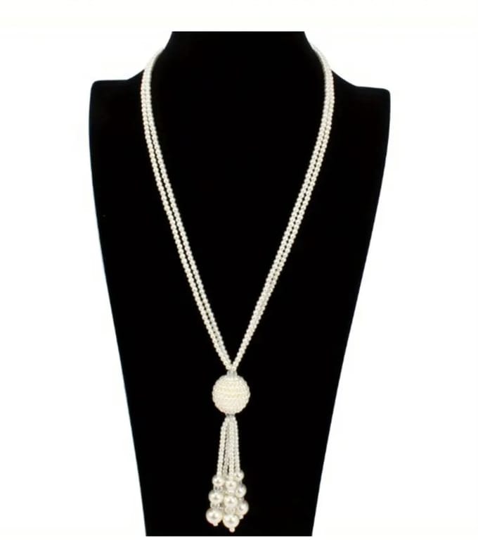 N3 Collecties Witte modieuze lange kwast imitatieparels ketting, dames