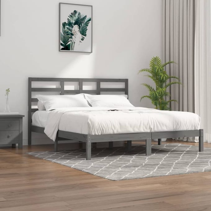 vidaXL - Bedframe - massief - hout - grijs - 200x200 - cm