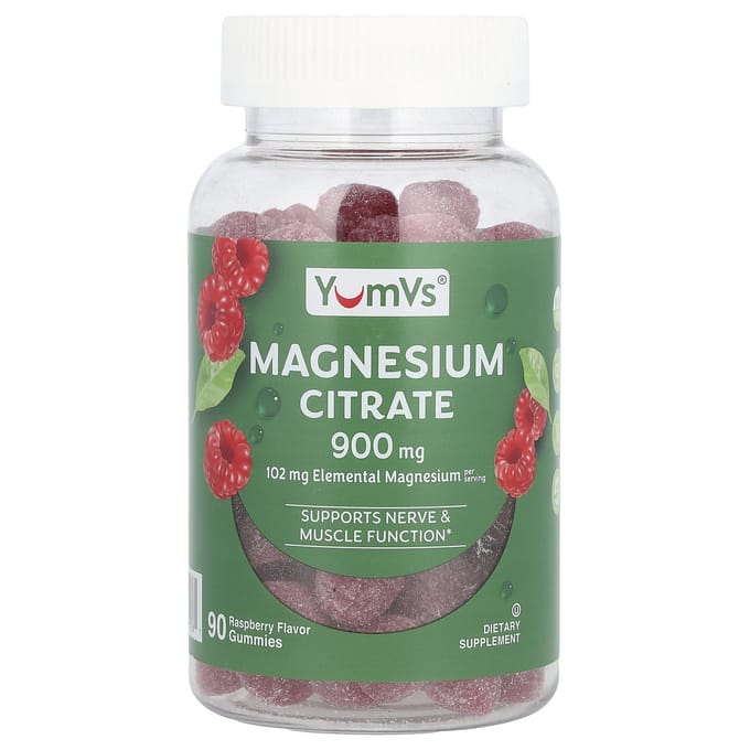 YumVs, citrate de magnésium, framboise, 900mg, 90 gommes (300 mg par bonbon gélifié)